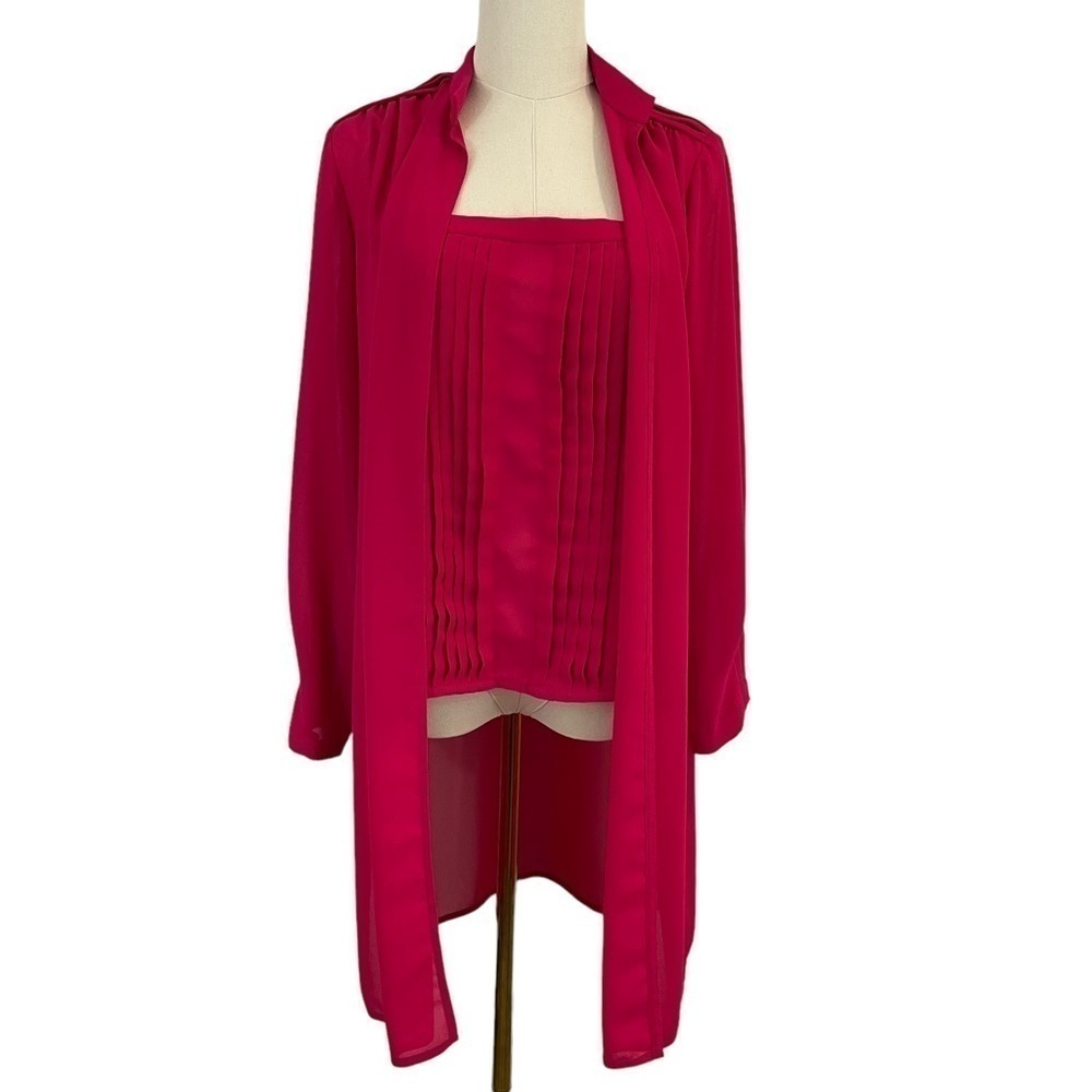 Vintage 2 Pc Shirt Set Womens S/M Hot Pink Chiffon Tank + Summer Jacket Barbie